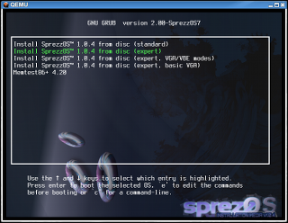 SprezzOS 1.0.4 installer GRUB boot screen